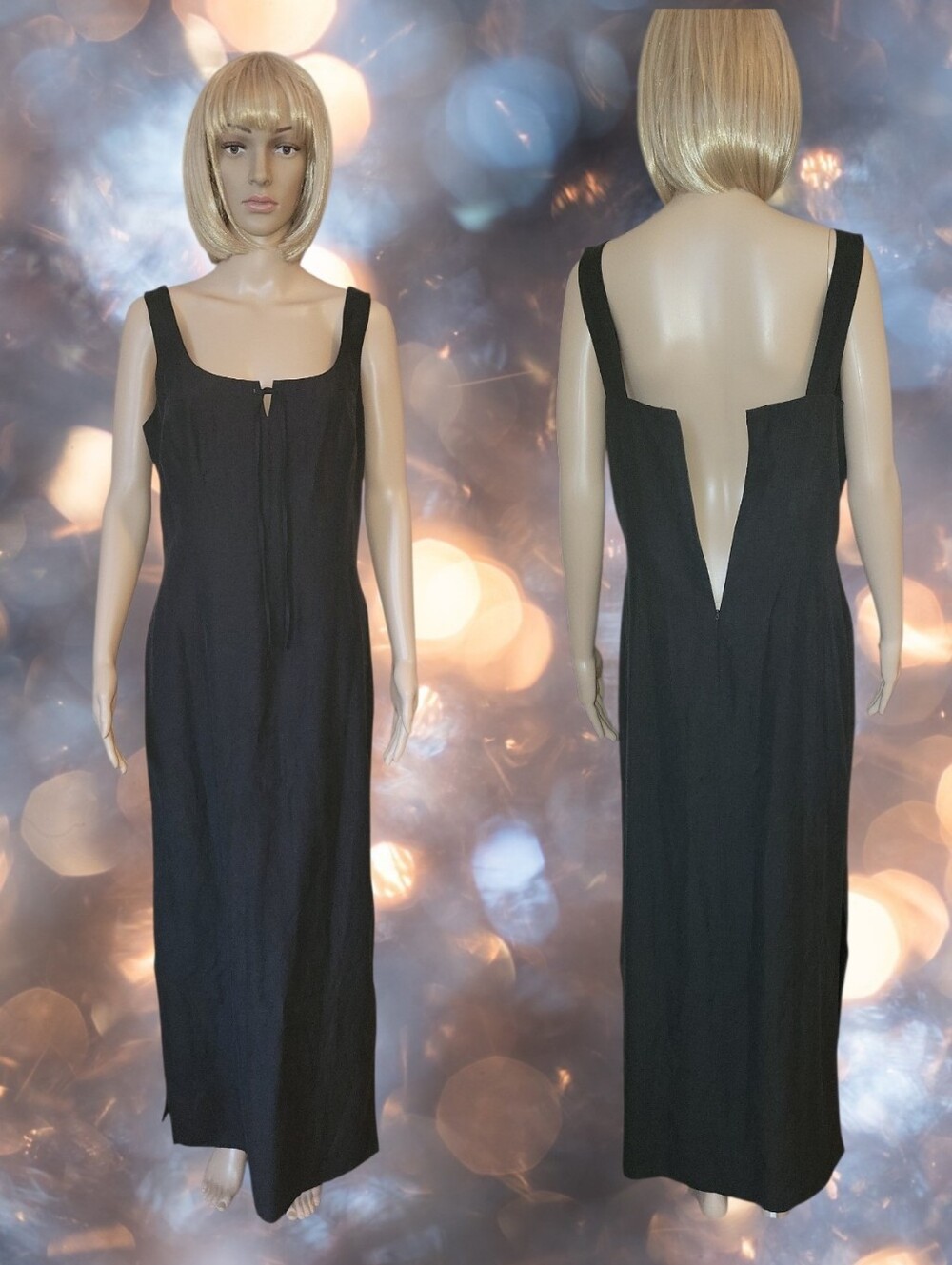 August Silk Maxi Dress, Silk/ Linen Blend, Black, 12, NWOT - Picture 4 of 11
